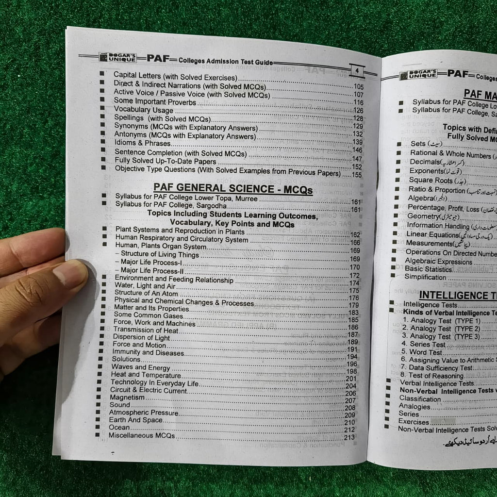 PAF Adimission in 8th Class Asmission Test Guide by Muhammad Younas (Wing Commander Retd PAF)
