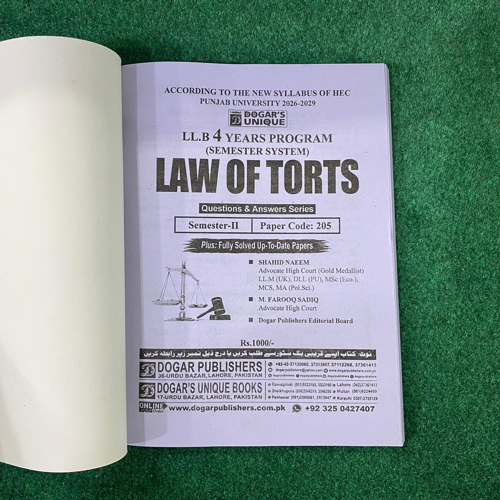Hi-Brain Law of Torts LL.B 4 Years Program Semester-II Book