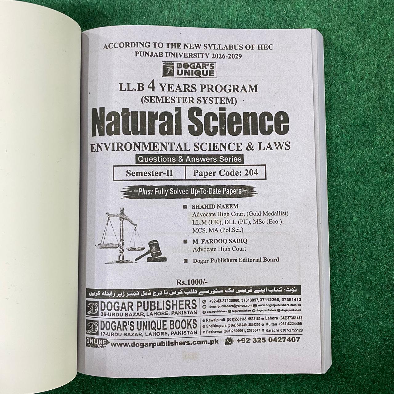 Hi-Brain Natural Science LL.B 4 Years Program Semester-II Book