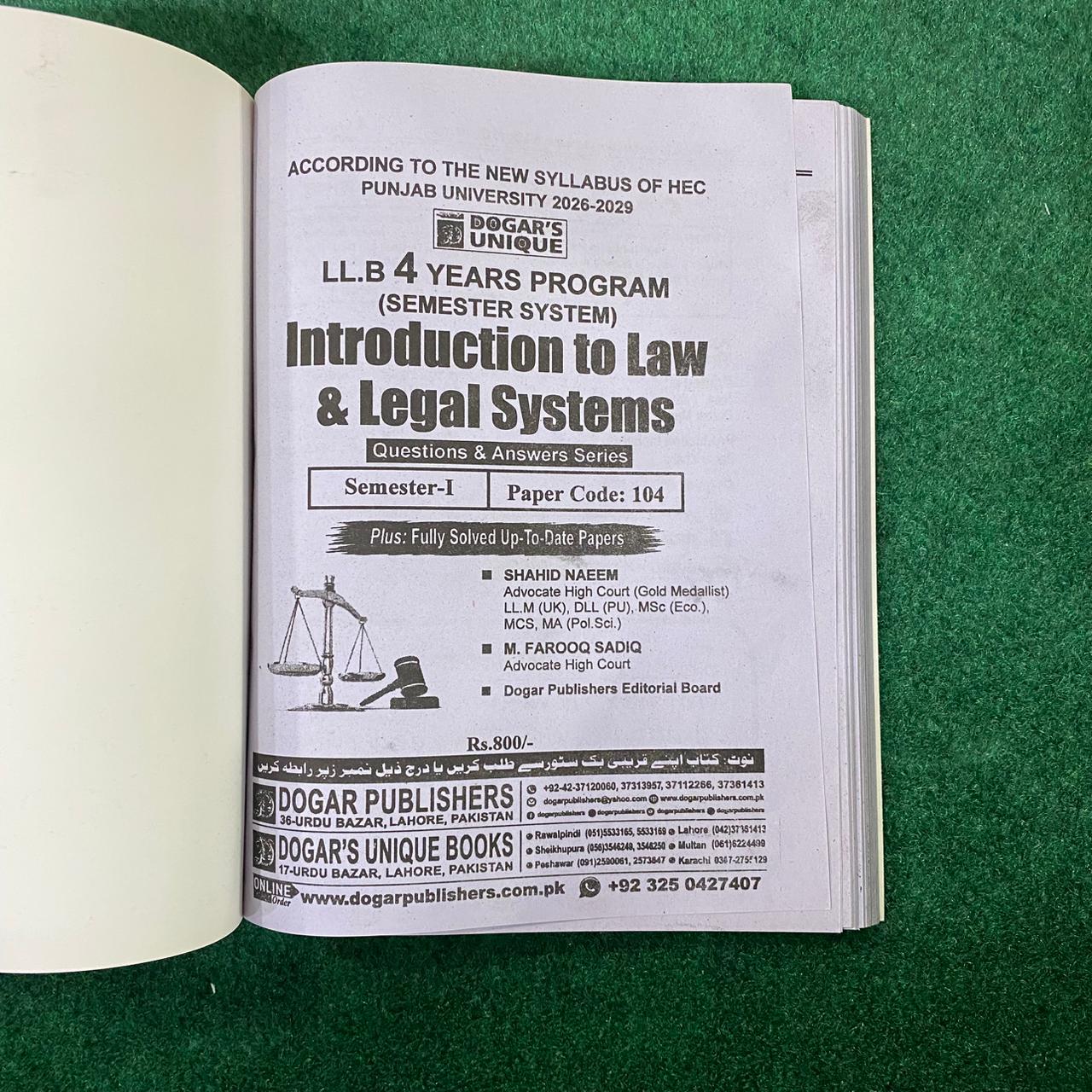 Hi-Brain Introduction to Law & Legal Systems LL.B 4 Years Program Part-I Semester-I Book