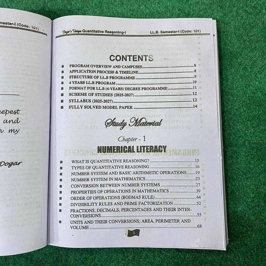 Hi-Brain Quantitative Reasoning-I LL.B 4 Years Program Part-I Semester-I Book