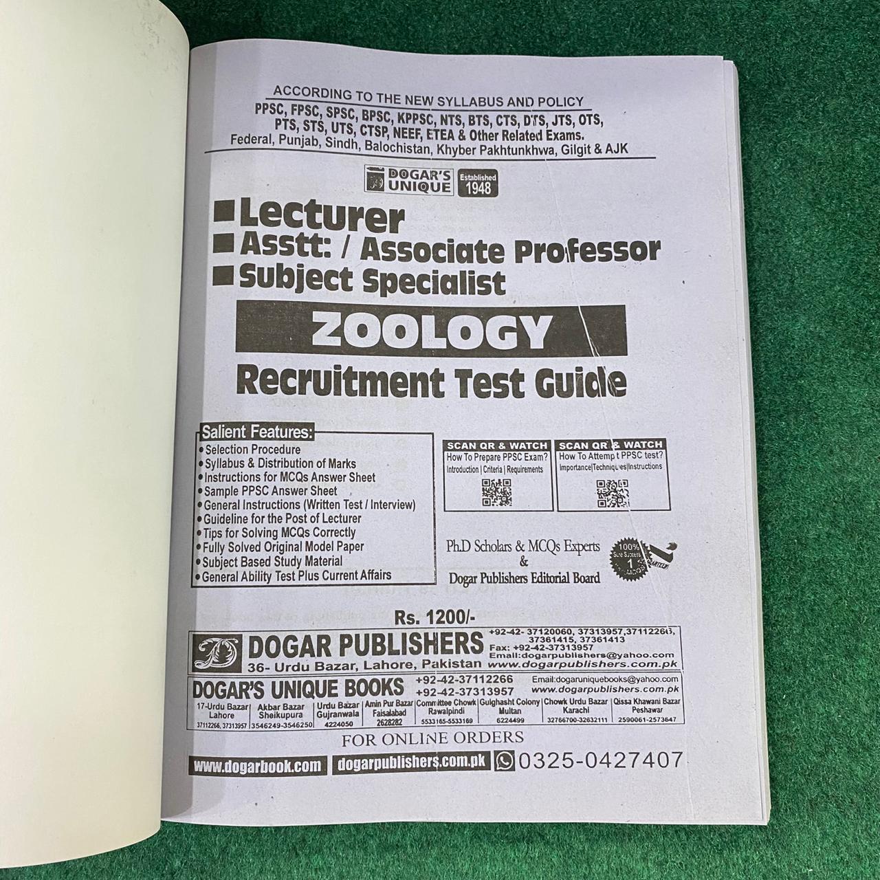 Lecturer / Assistant Professor Subject Specialist Guide for Zoology